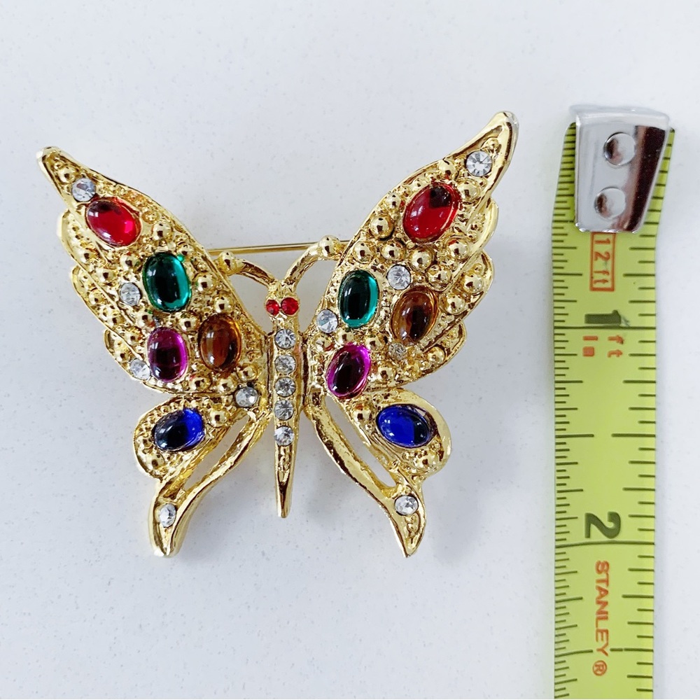 Beautiful Gold Tone Classic Colorful Rhinestone Crystal Butterfly Brooch - Picture 2 of 7